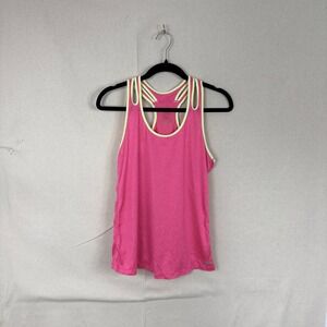 Danskin Now Womens Pink Neon Yellow Racerback Tank Top Dri-More Medium 8-10